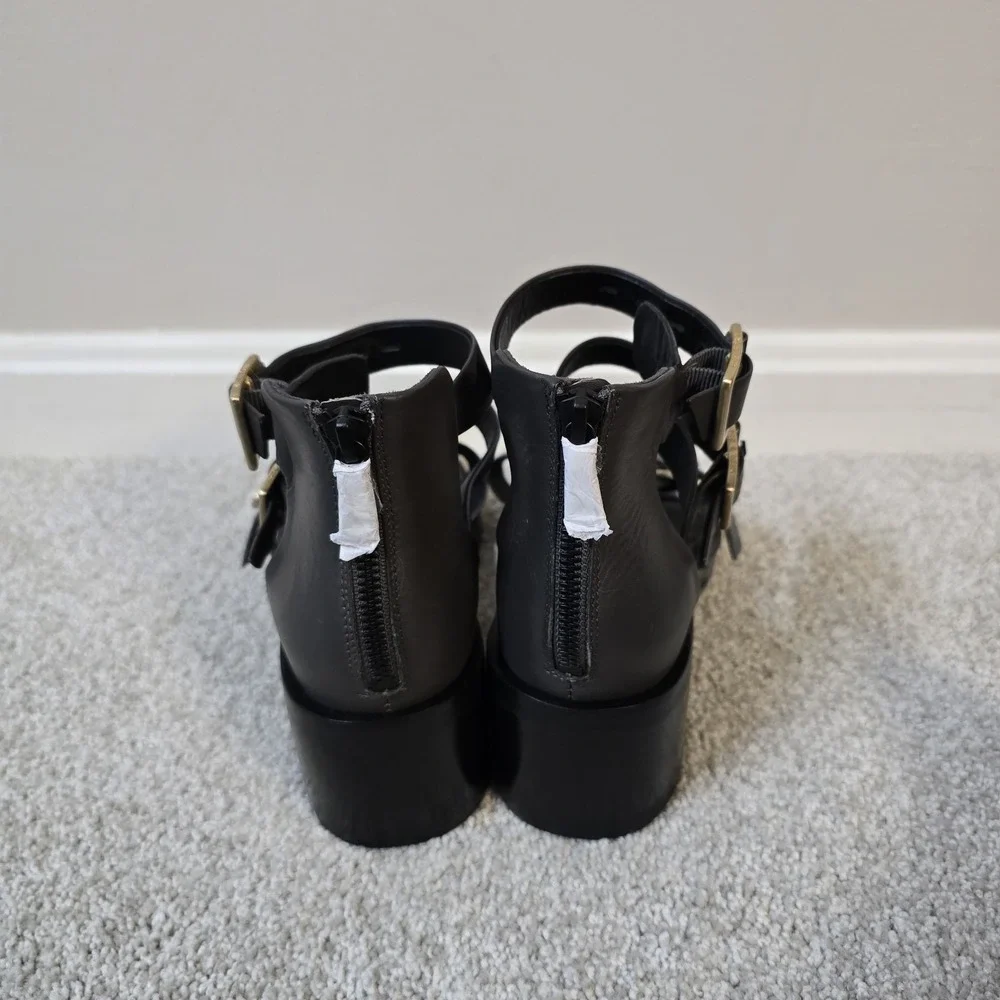 Rag & Bone Fallon Metal Gray Leather Block‎ Heel Straps Sandals Sz 38.5 US 8.5